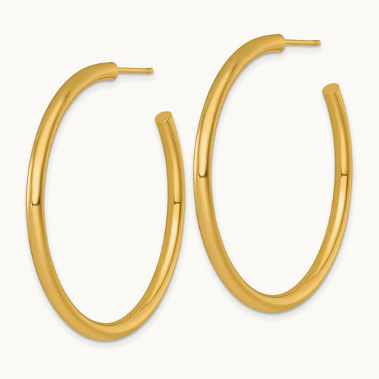 3.0 x Polished Post Hoop Earrings, 45mm, 14K