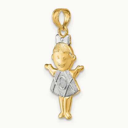 Textured w/Rhodium Girl Charm, 14K