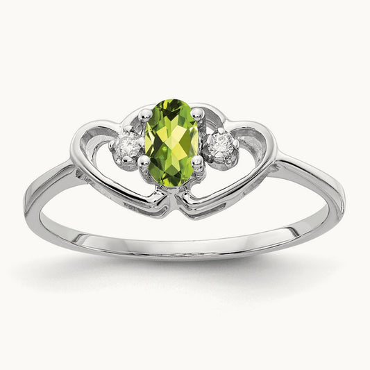 5x3mm Oval Peridot AA Diamond ring, 14K White Gold