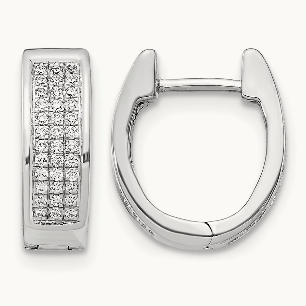 Diamond Small Hinged Oval Hoop Earrings — 14K White Gold