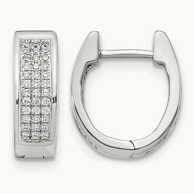 Diamond Small Hinged Oval Hoop Earrings — 14K White Gold