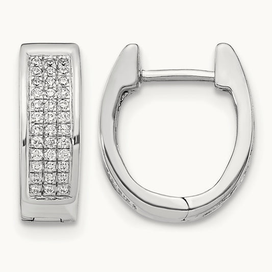 Diamond Small Hinged Oval Hoop Earrings — 14K White Gold