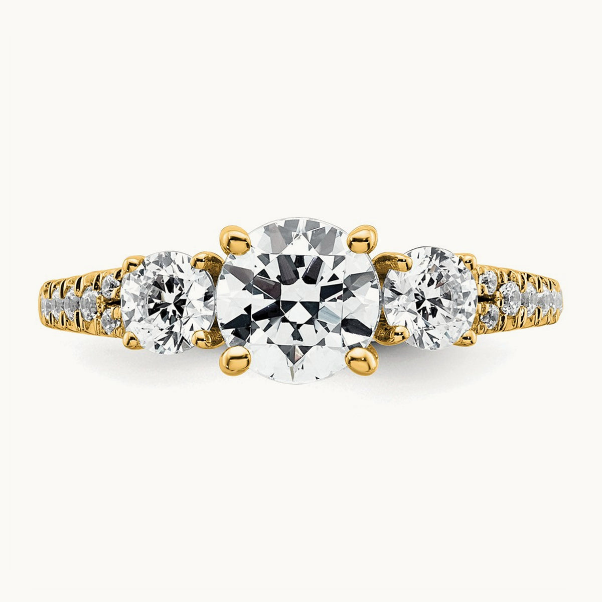 Round Semi-Mount 3 Stone Engagement Ring, 0.50 ct tw Lab-Grown Diamond — 14K Yellow Gold