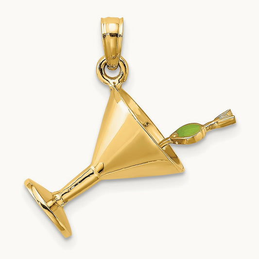 3-D Martini w/Olive Charm, 14K