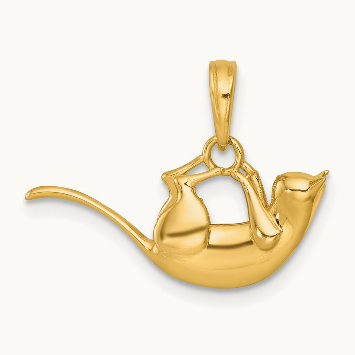 Polished 3-D Cat Hanging Charm, 14K