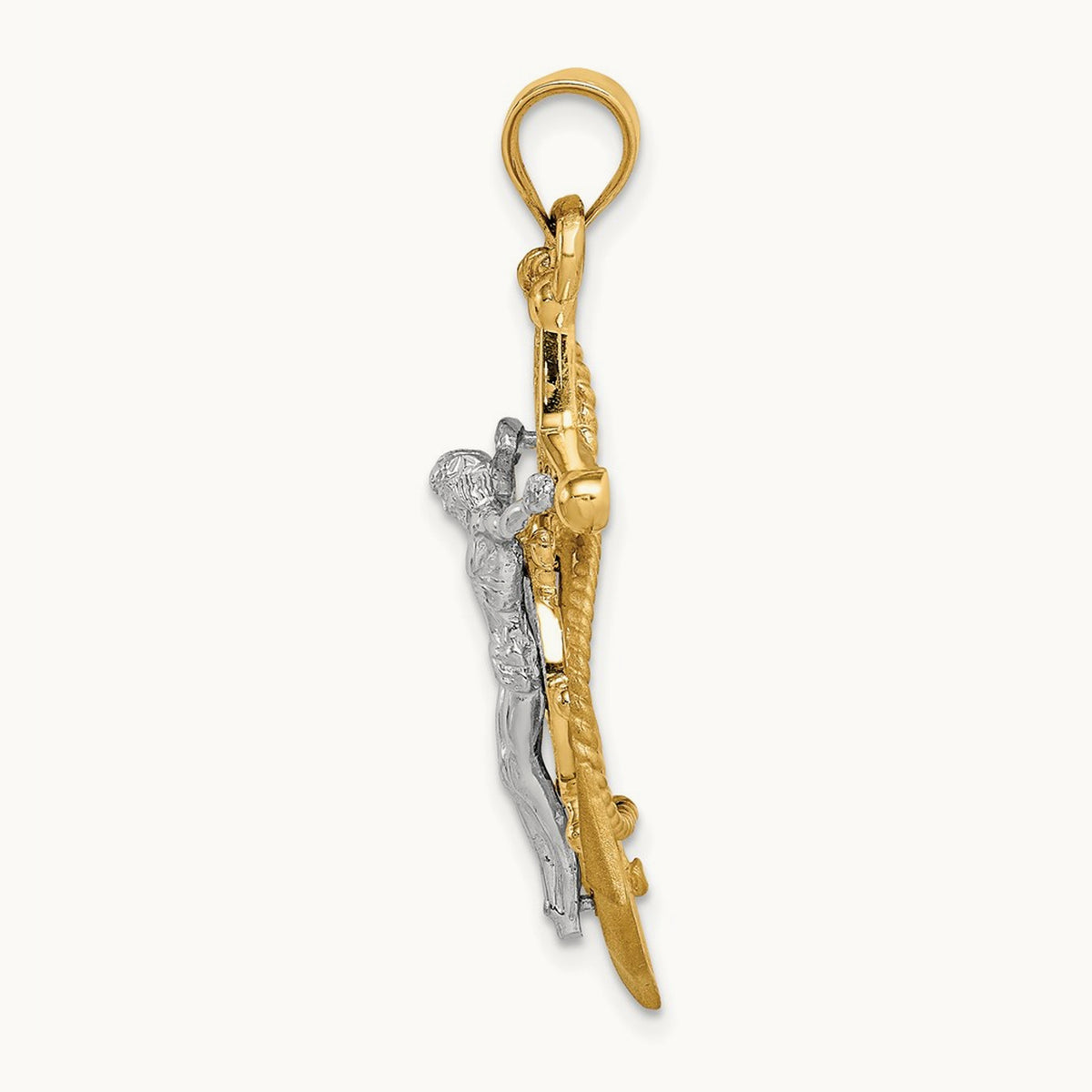 Polished/Satin D/C Mariner Crucifix Pendant, 14K Two-tone