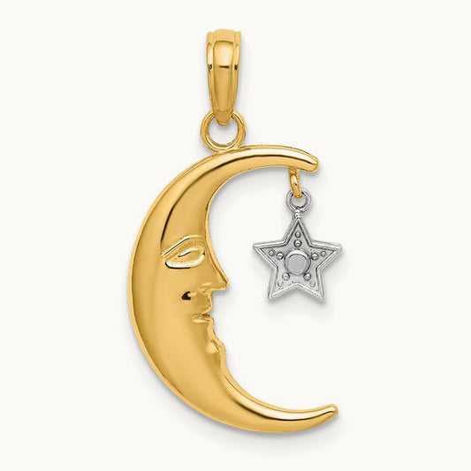 Half Moon w/Star Moveable Charm, 14K Two-tone