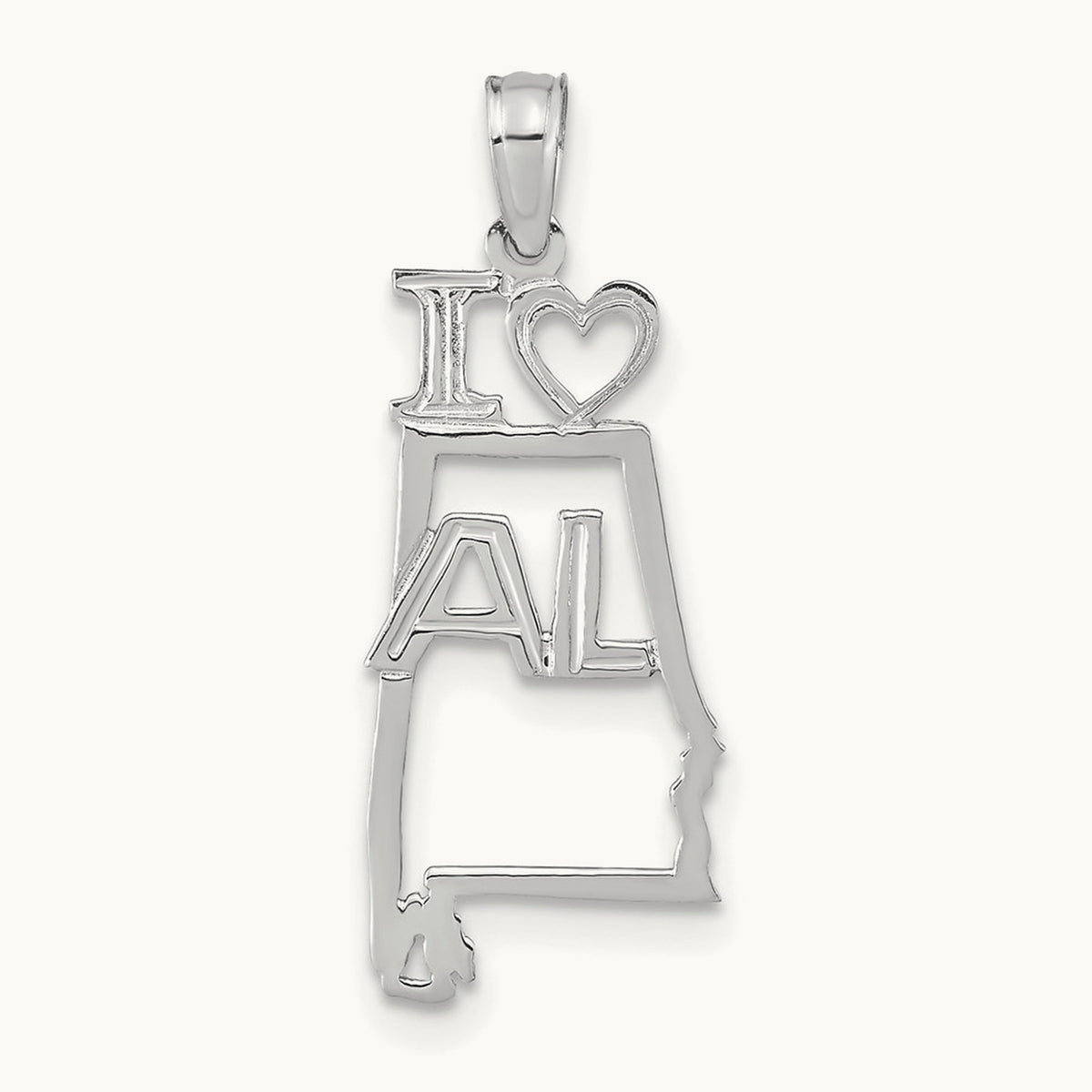 Solid Alabama State Pendant — 14K White Gold