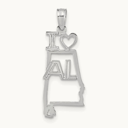 Solid Alabama State Pendant — 14K White Gold