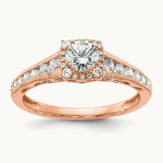 Petite Halo Engagement Ring, 0.75 ct tw Lab-Grown Diamond — VS/SI (Great) · Certified, 14K Rose Gold