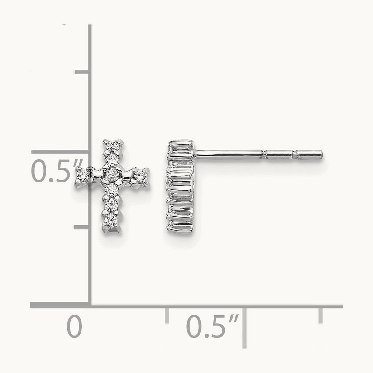 Polished Diamond Cross Post Earrings — 14K White Gold, 8mm