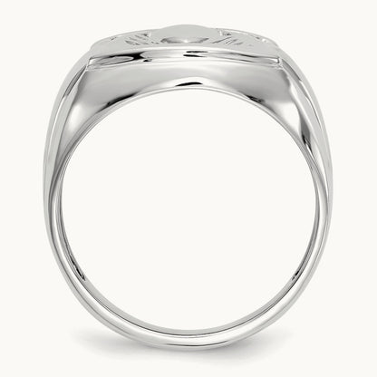AA Diamond and Onyx Mens Claddagh Ring, 14K White Gold