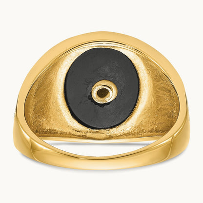 Men's Polished & Textured w/ Epoxy & Onyx Masonic Ring, 14K