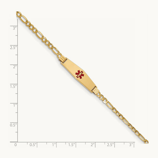 Medical Semi-Solid Soft Diamond Shape Red Enamel Figaro ID Bracelet, 14K