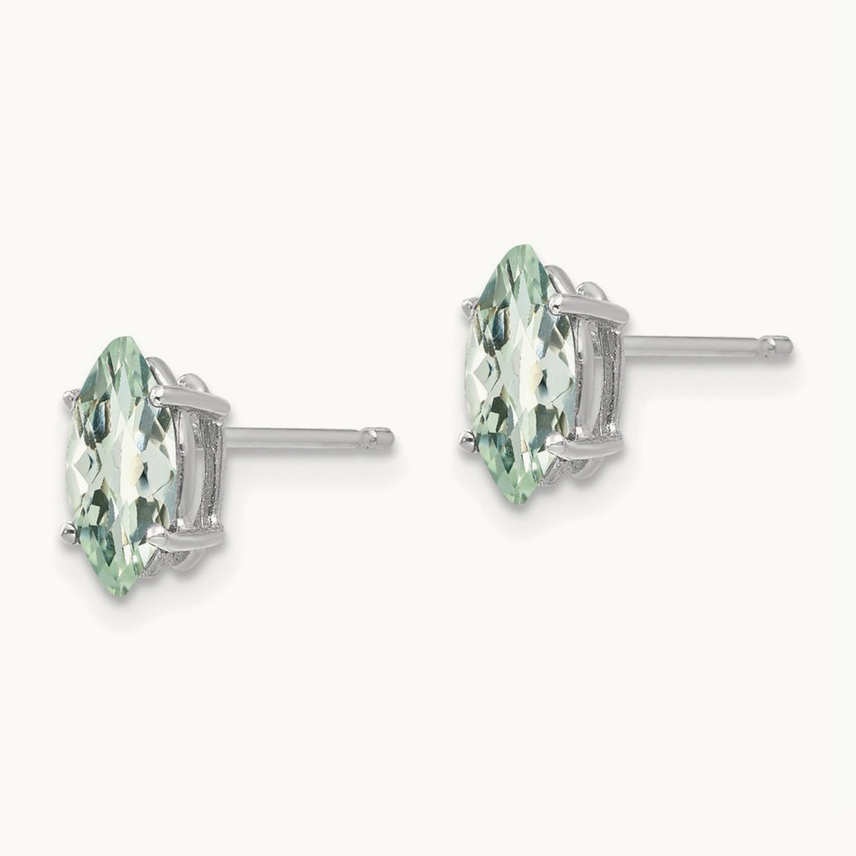 8x4mm Marquise Checker-Cut Green Quartz Earring, 14K White Gold