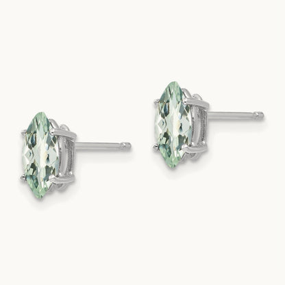8x4mm Marquise Checker-Cut Green Quartz Earring, 14K White Gold