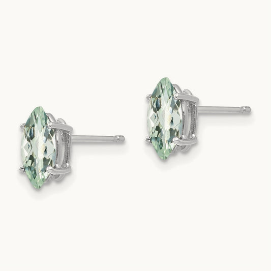 8x4mm Marquise Checker-Cut Green Quartz Earring, 14K White Gold