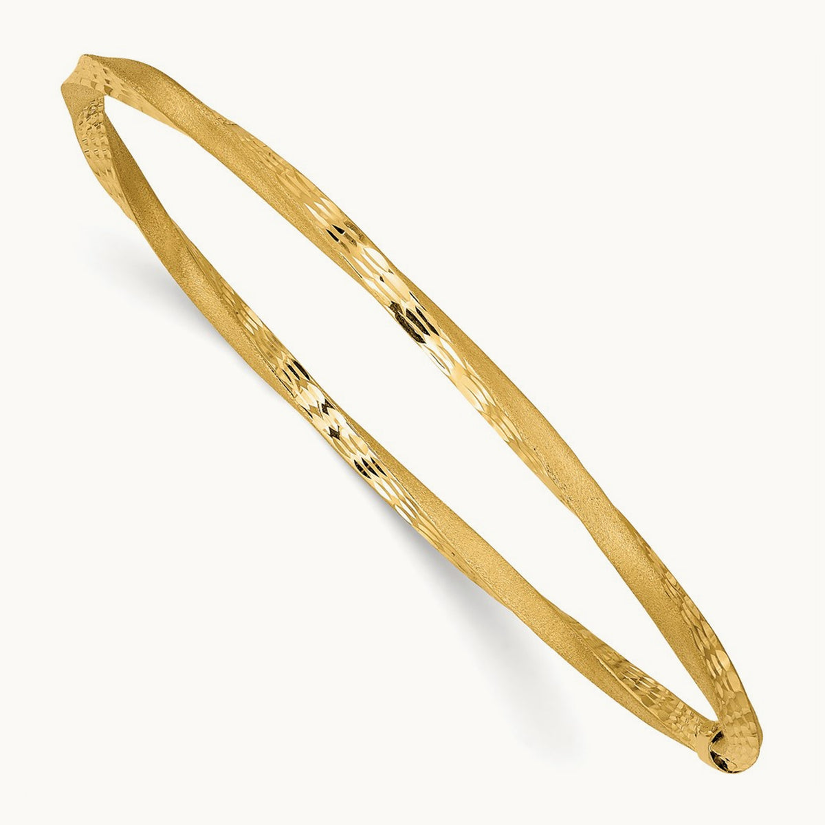 Satin Finish Diamond-cut Twist Slip-on Bangle, 3mm, 14K