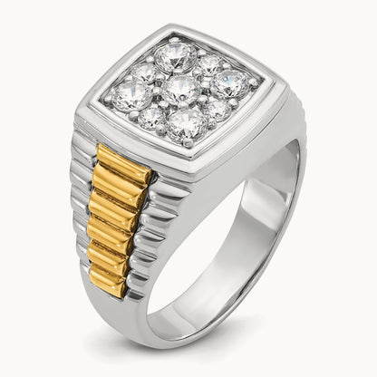 14ktt IBGoodman Men's Polished & Textured Diamond Cluster Ring