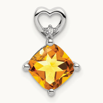 Citrine and Diamond Heart Chain Slide, 14K White Gold