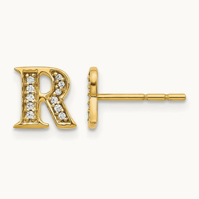 Diamond Initial R Earrings, 14K