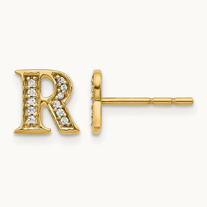 Diamond Initial R Earrings, 14K