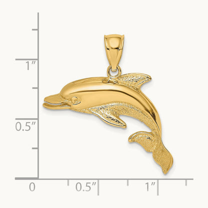 Polished and Textured Open Mouth Dolphin Charm, 14K
