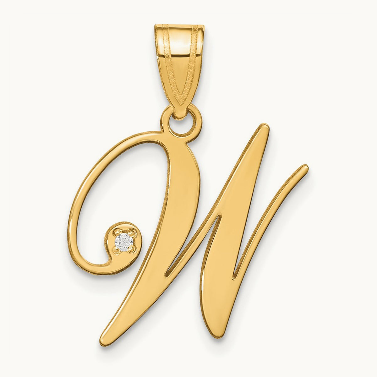 Script Initial Pendant with Diamond — W