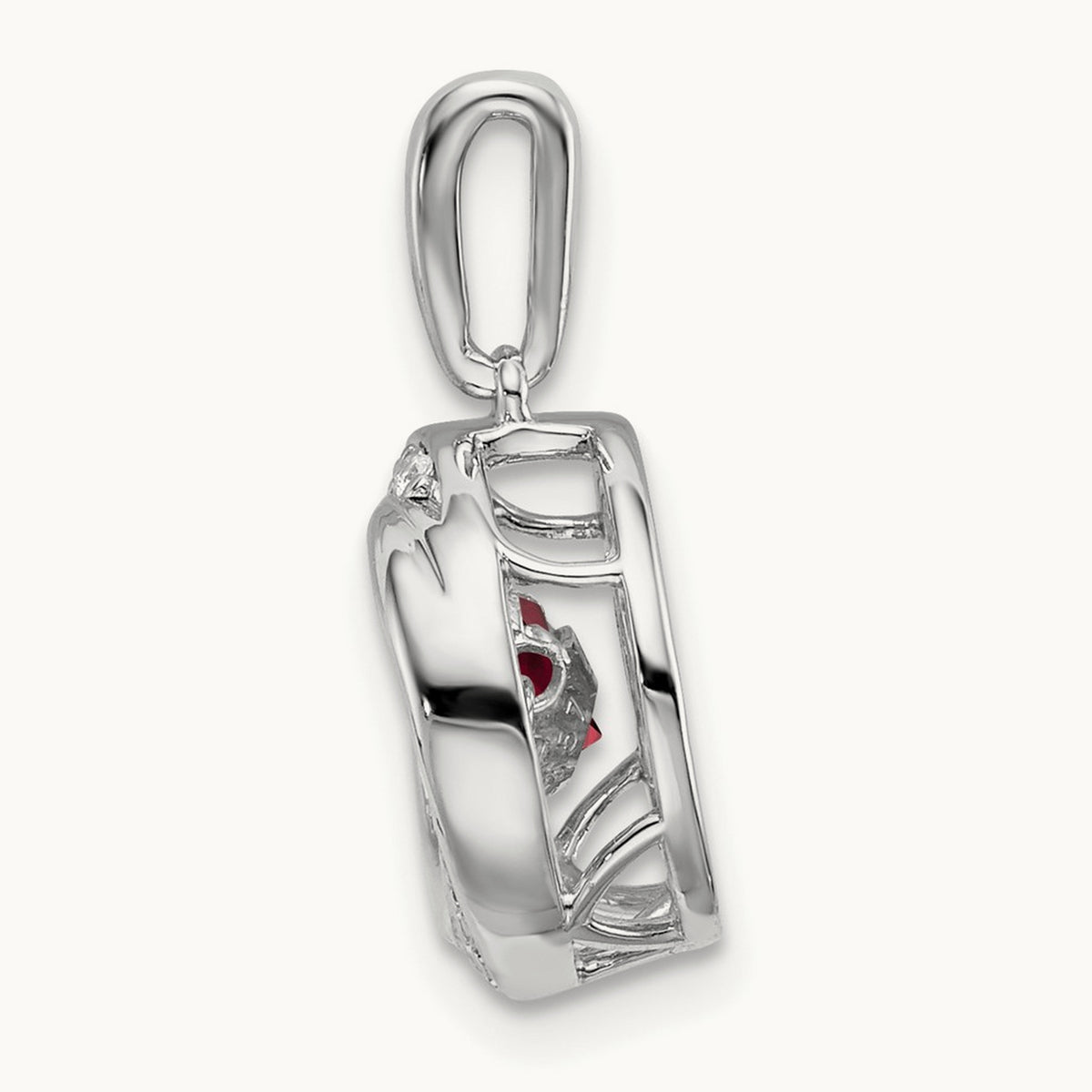 Round Garnet and Diamond Pendant — 14K White Gold