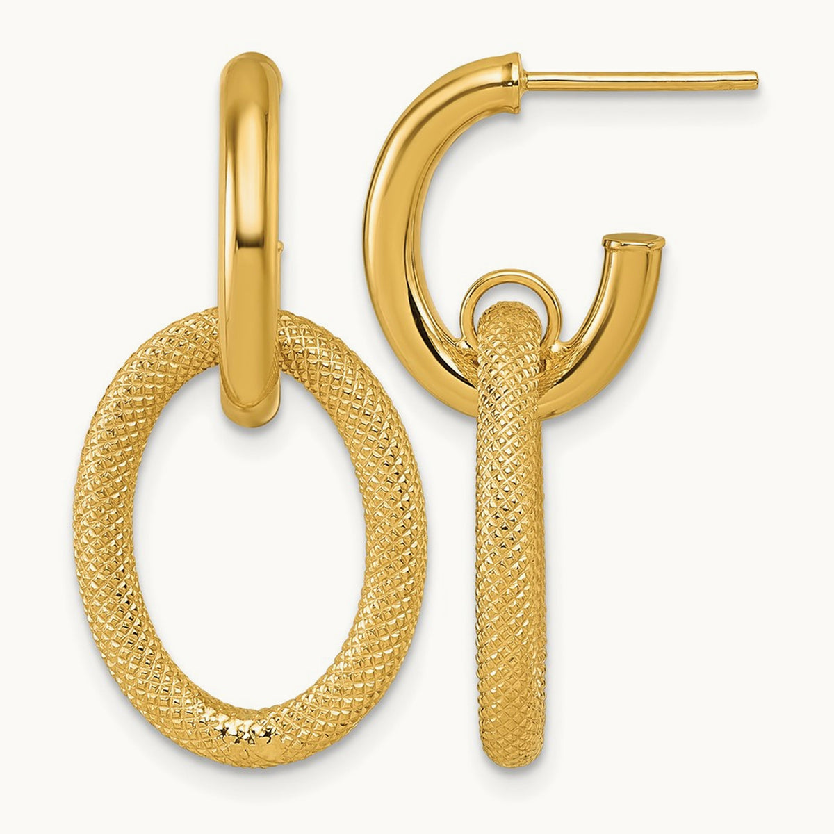 Polished and Textured Post Dangle Earrings, 14K