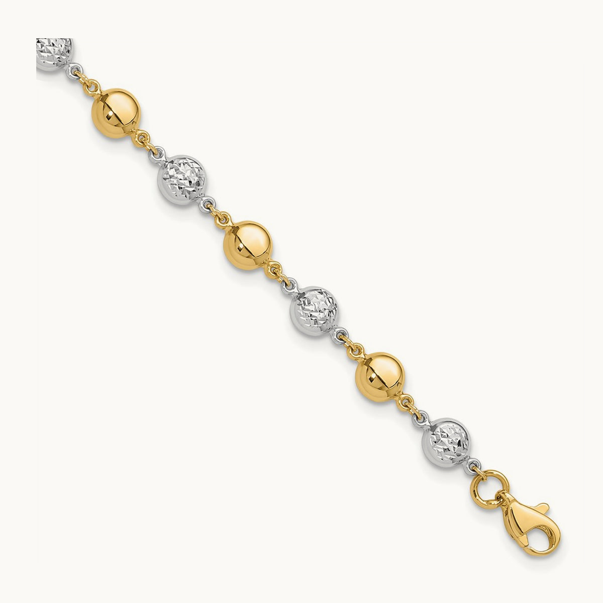 Polished and Diamond-cut Puffed Circles Bracelet, 14K Two-tone