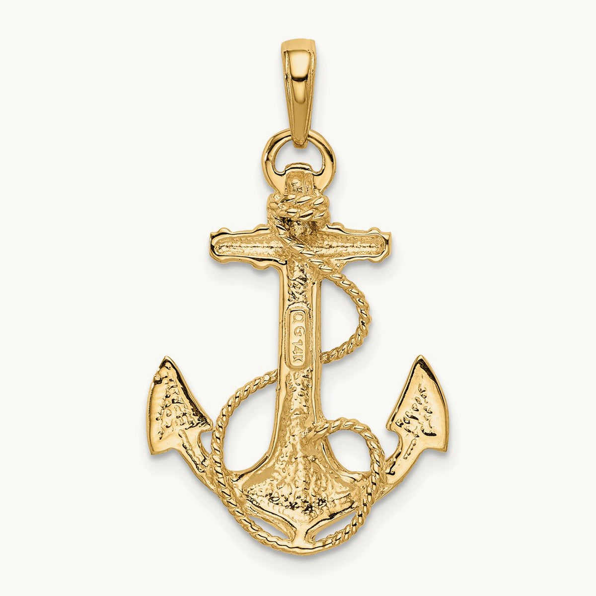 Anchor with Rope Pendant — 14K Yellow Gold, 33mm