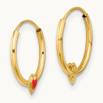 Madi K Polished Red Enameled Heart Hoops, 14K