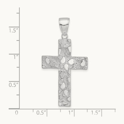 Polished/Textured Nugget Style Cross Pendant — 14K White Gold