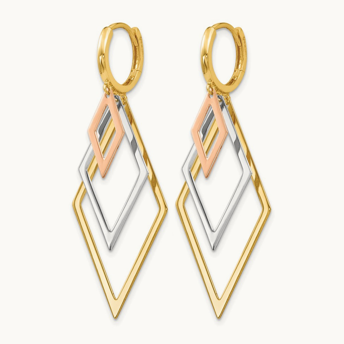 Tri-Color Dangle Hoop Earrings, 14K — Leslie's