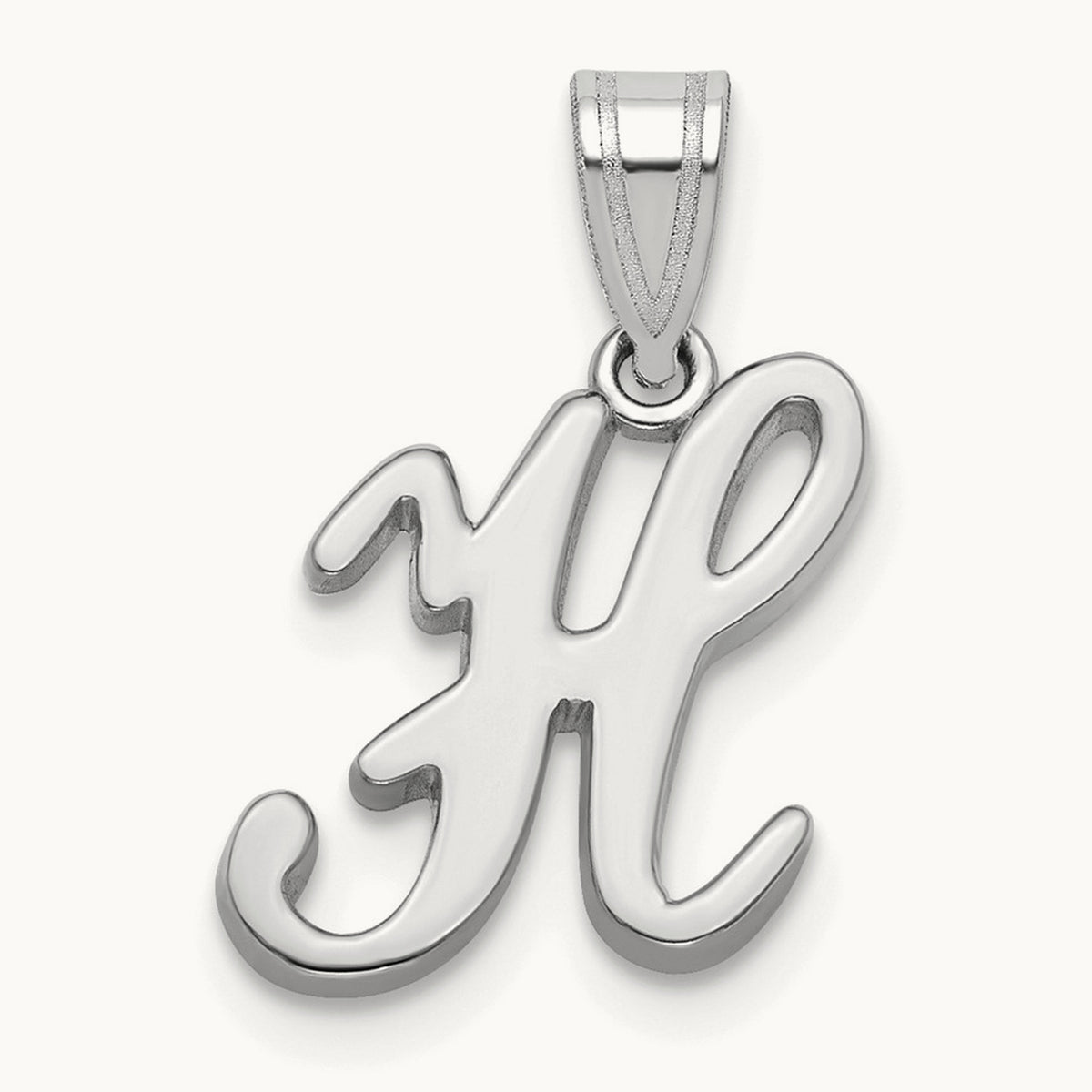 White Gold Script Letter H Initial Pendant, 14K White Gold