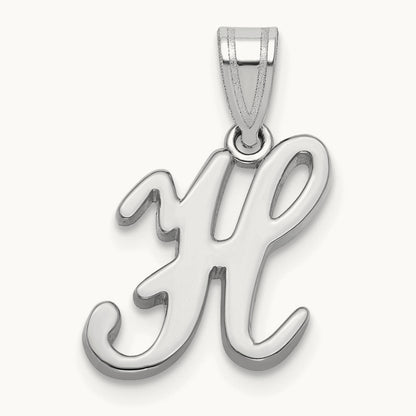 White Gold Script Letter H Initial Pendant, 14K White Gold