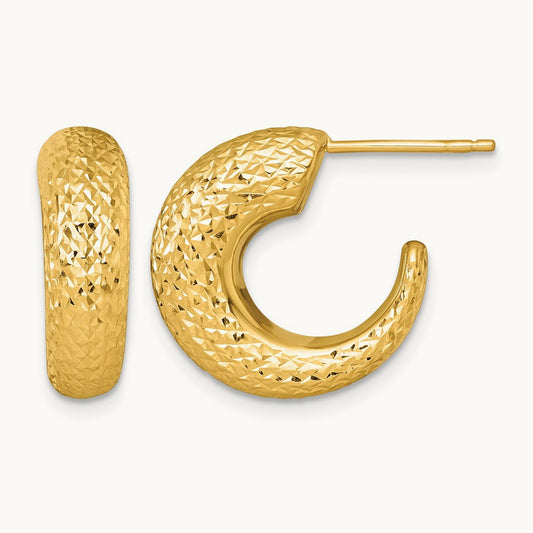 Polished Diamond-cut Post Hoop Earrings — 14K Yellow Gold