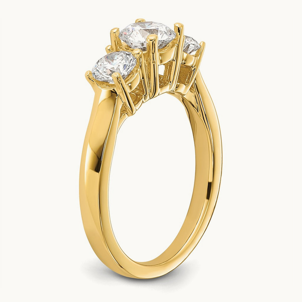 Round Prong-Set 3 Stone Engagement Ring — 14K Yellow Gold, 1 1/2 ct, 7