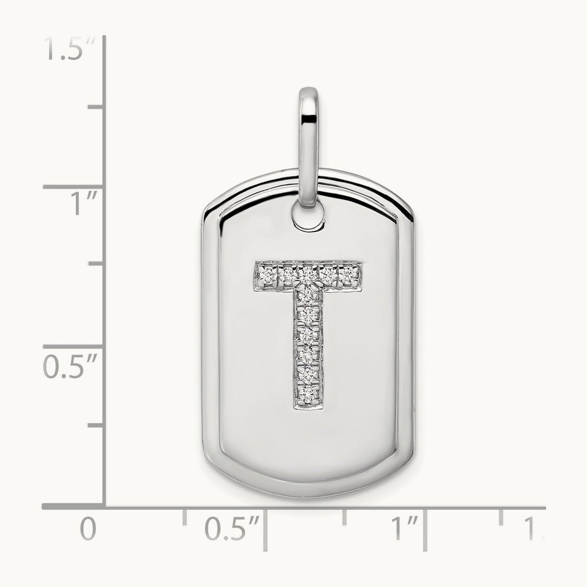 Diamond Dog Tag Charm — 14K White Gold, T