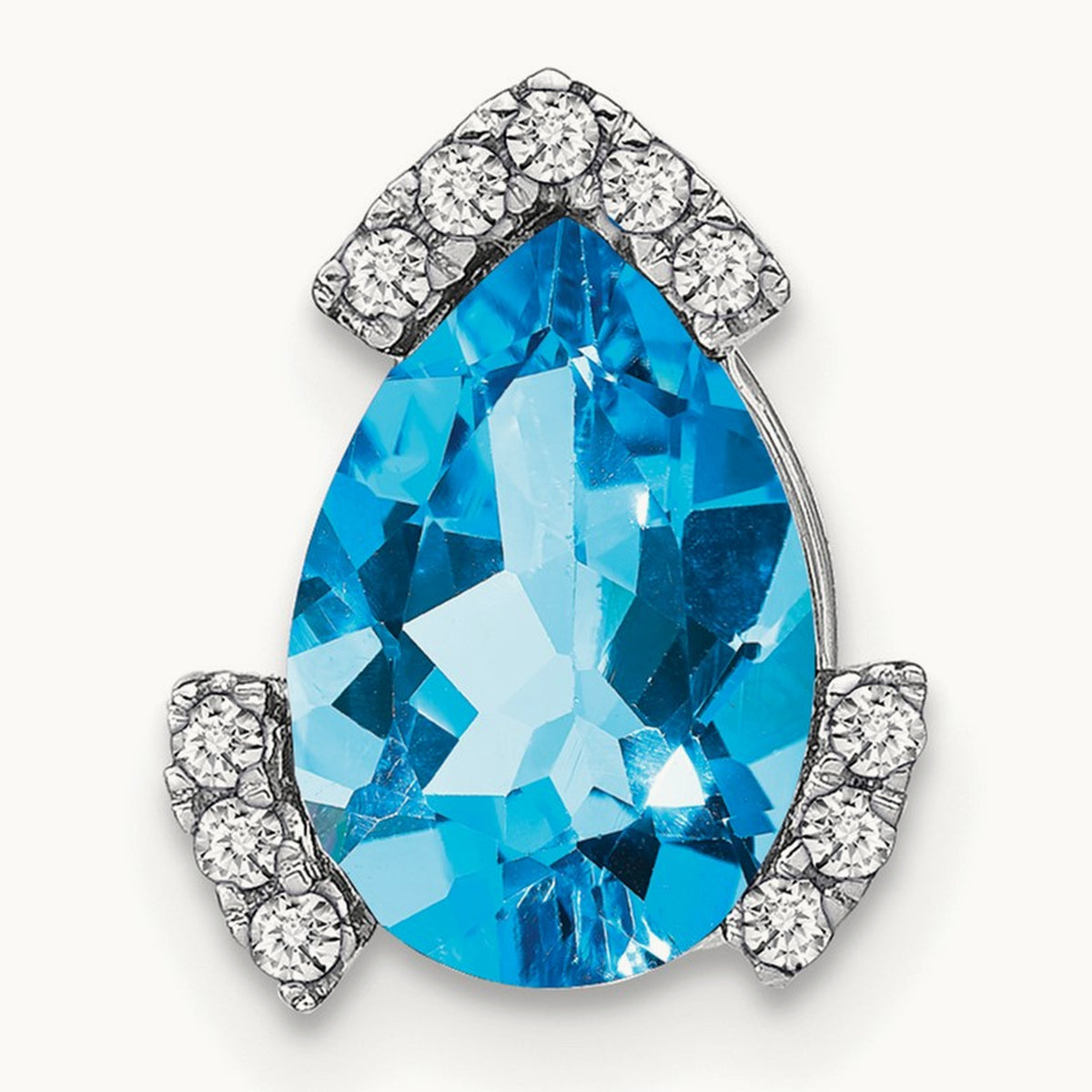 Pear Blue Topaz and Diamond Chain Slide, 14K White Gold