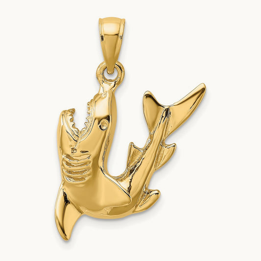 2-D Polished Shark Charm, 14K