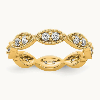 Polished Vintage Pave Diamond Eternity Band, 14K Gold — 14K Yellow Gold
