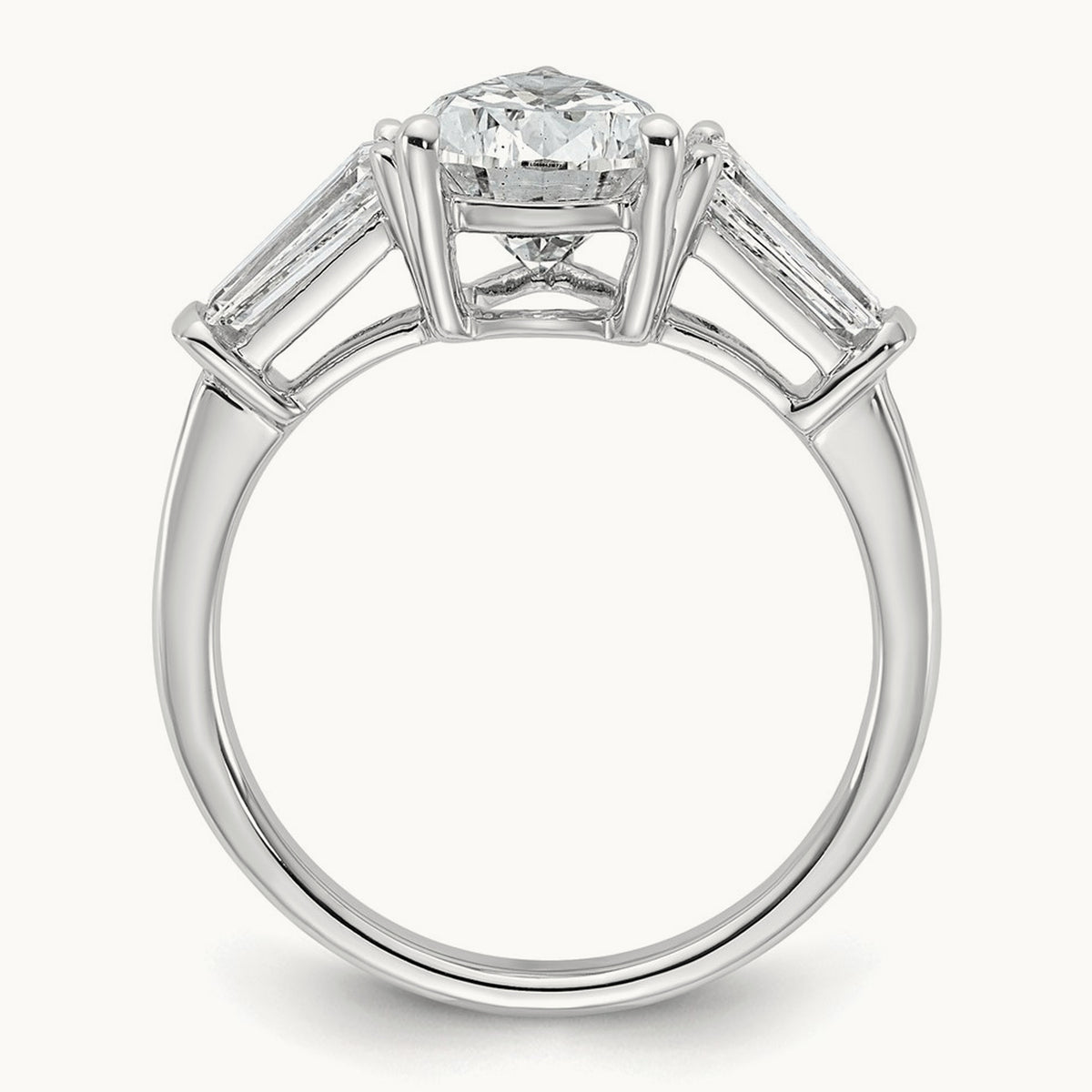 Pear/Baguette Engagement Ring — 14K White Gold, 3 1/3 ct, 7