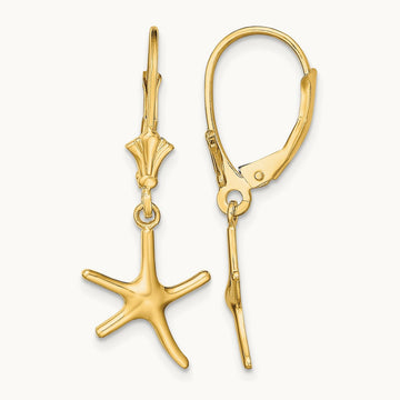 Mini Dancing Starfish Leverback Earrings, 14K