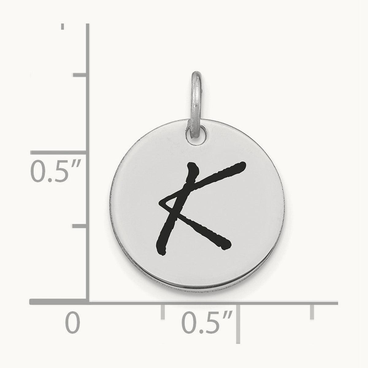 Polished Black Enamel Initial Disk Charm — 14K White Gold, K