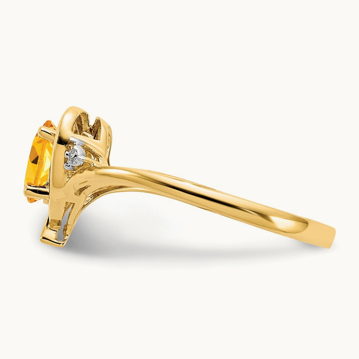 Citrine and Diamond Heart Ring — 14K Yellow Gold, 7