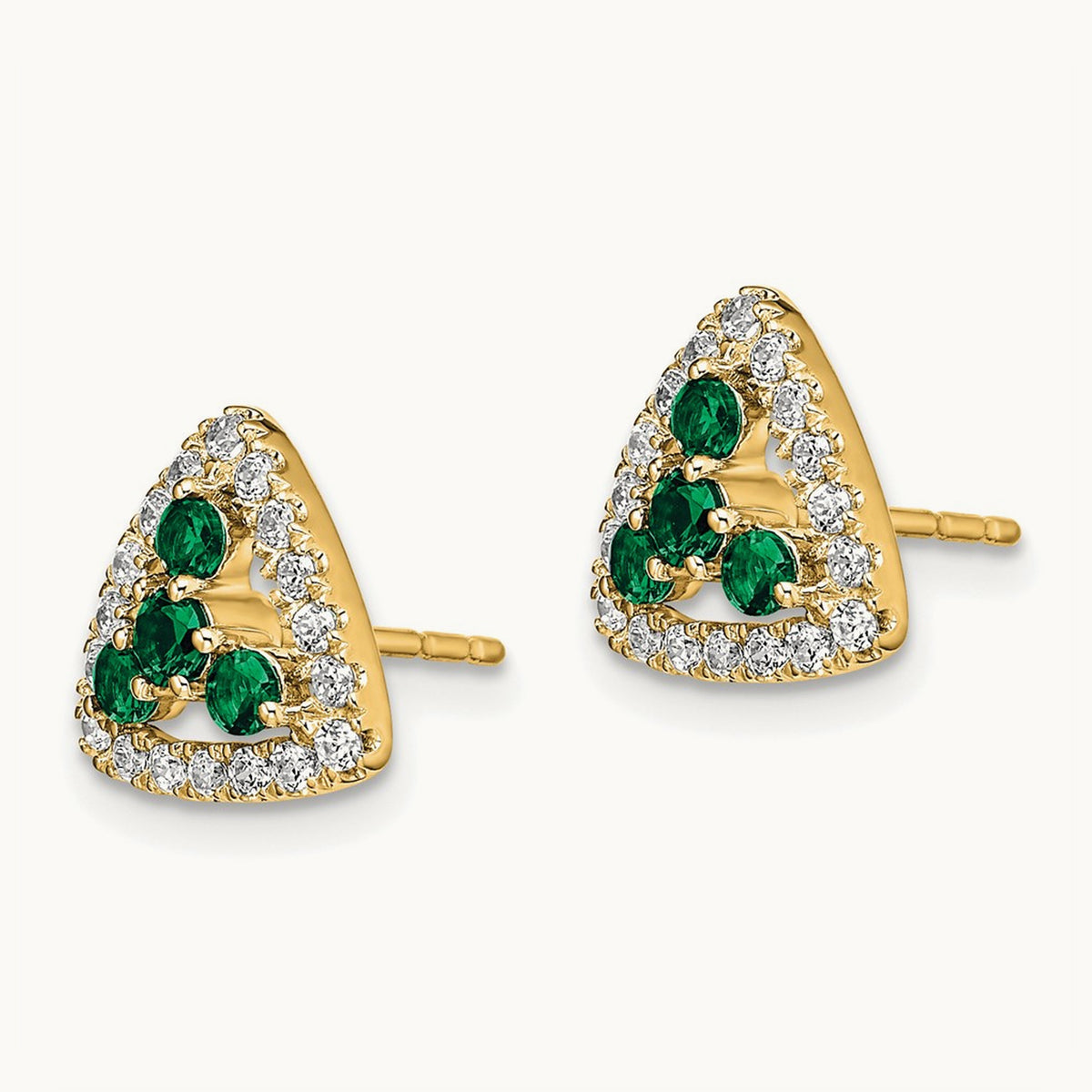 Created Emerald Triangle Post Earrings, 0.25 ct tw Lab-Grown Diamond — 14K Yellow Gold