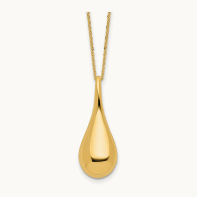 Polished Hollow Teardrop 18in Necklace, 14K