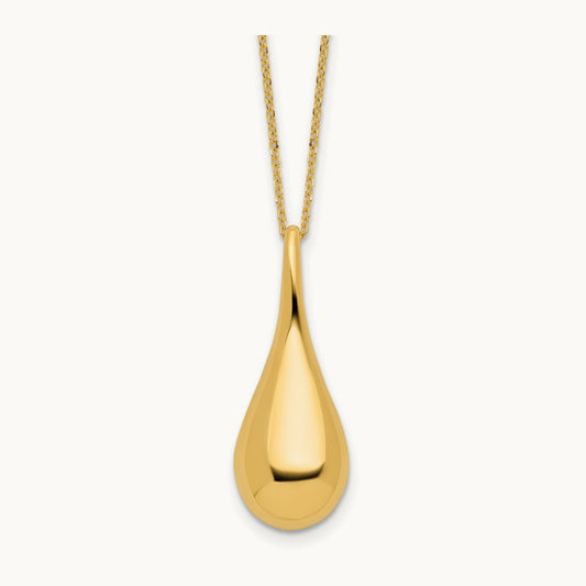 Polished Hollow Teardrop 18in Necklace, 14K